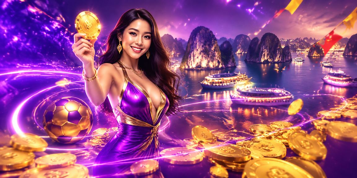 Cảnh đặt cược bóng đá ánh đèn neon tại vịnh Hạ Long về đêm